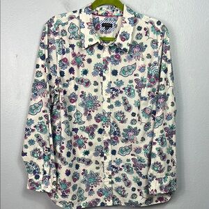 Talbots Floral Print Long Sleeve  Button Front Tunic Shirt XL